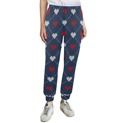 Heart Knit Pattern Print Design HE05 Women's Casual Track Pants