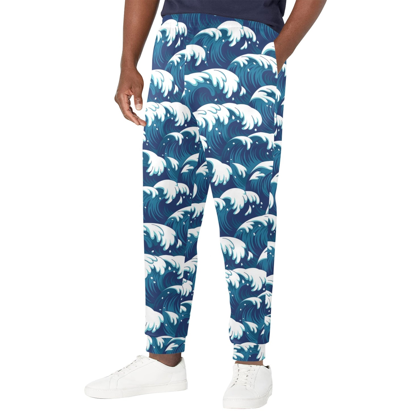 Ocean Wave Pattern Print Men's Casual Track Pants