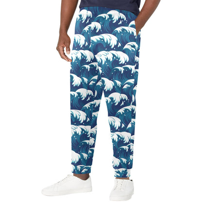 Ocean Wave Pattern Print Men's Casual Track Pants