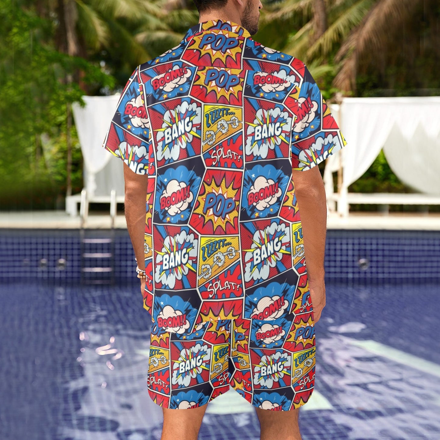 Comic Book Pattern Print Design 03 Men's Beach Shirt and Shorts Set