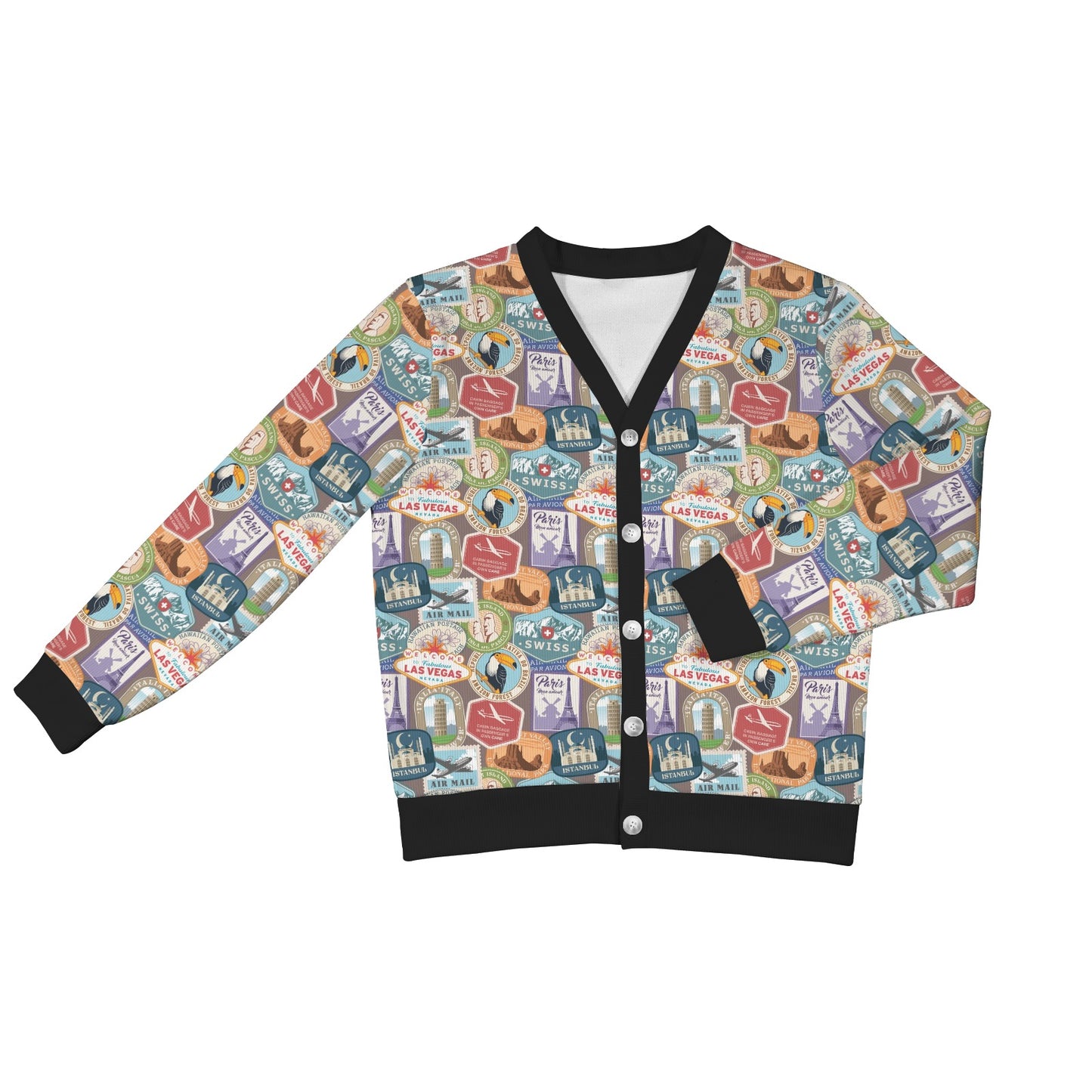 Travel Stamp Print Design LKS301 Women's Cardigan