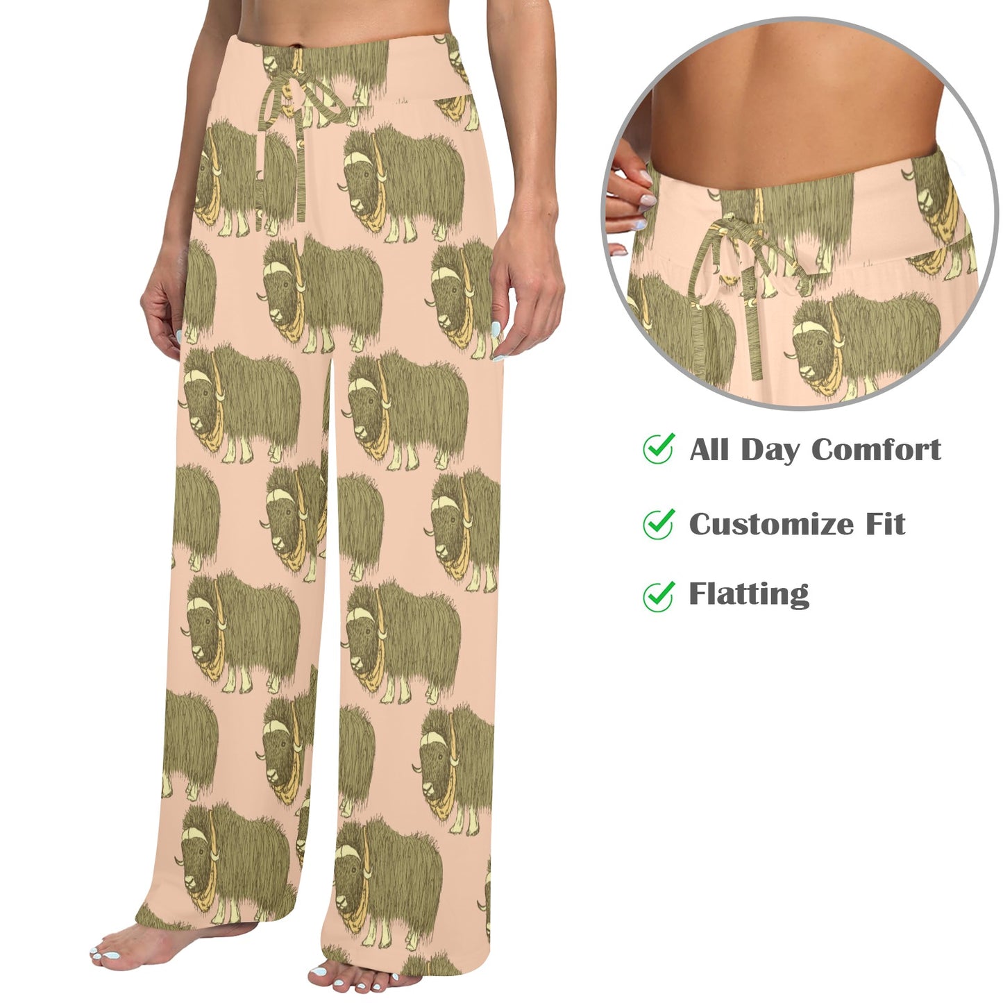 Yak Pattern Print Design 01 Women's Wide Leg Lounge Pants