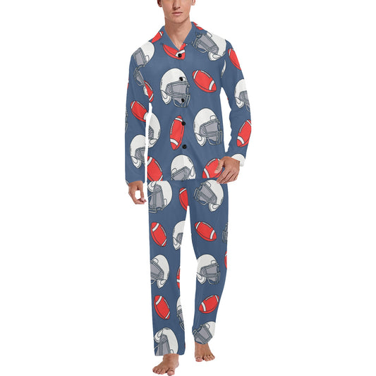 American Football Helmet Design Pattern Men's Long Pajama Set