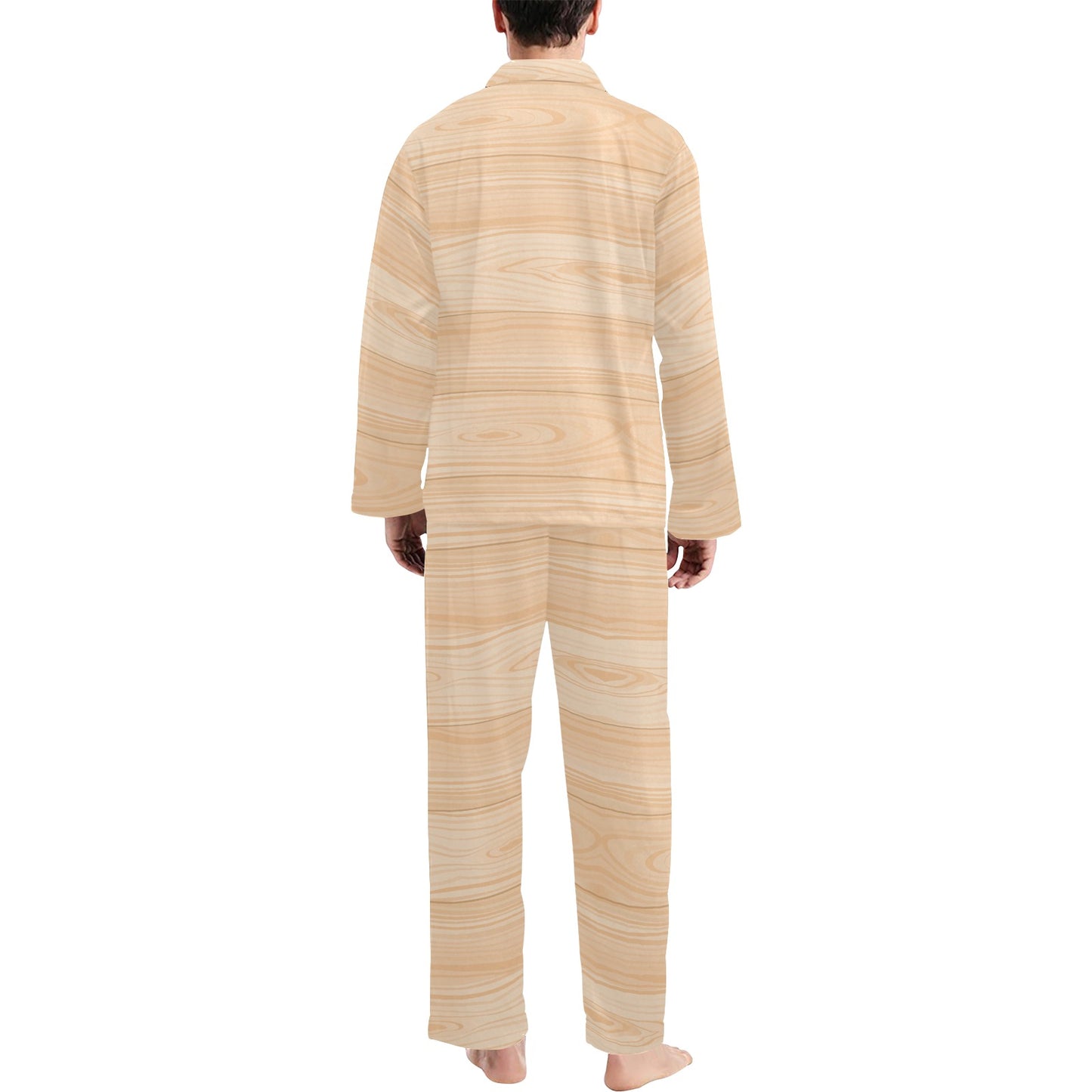 Wood Texture Print Design LKS302 Men's Long Pajama Set