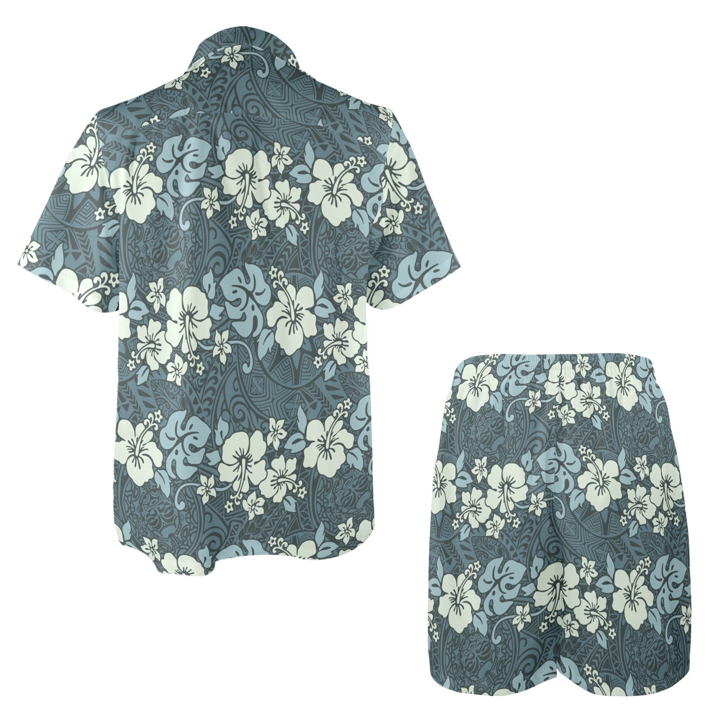 Flower Hawaiian Hibiscus Style Print Pattern Men's Beach Shirt and Shorts Set