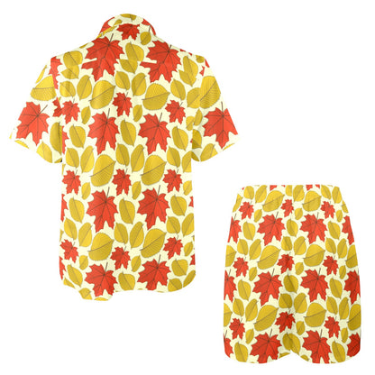 Elm Maple Leave Print Pattern Men's Beach Shirt and Shorts Set