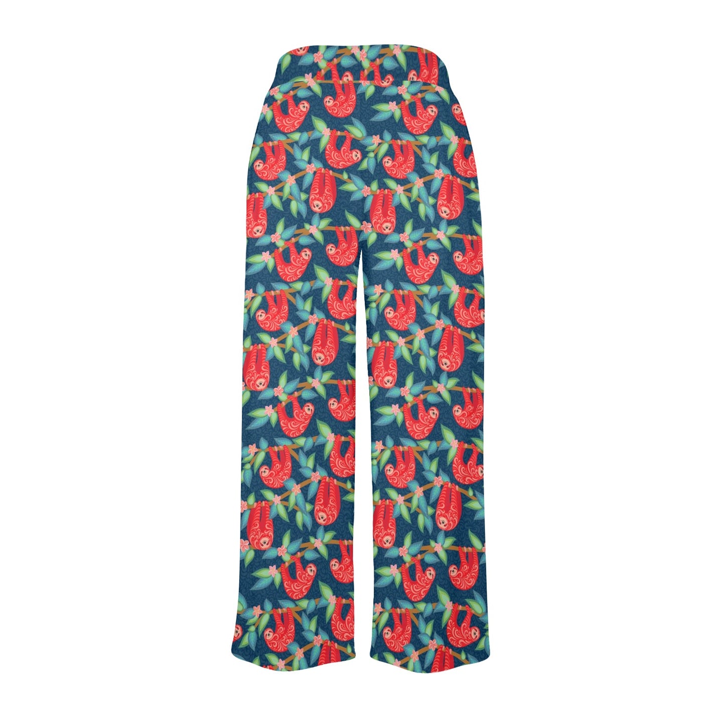 Sloth Red Design Themed Print Women's Wide Leg Lounge Pants