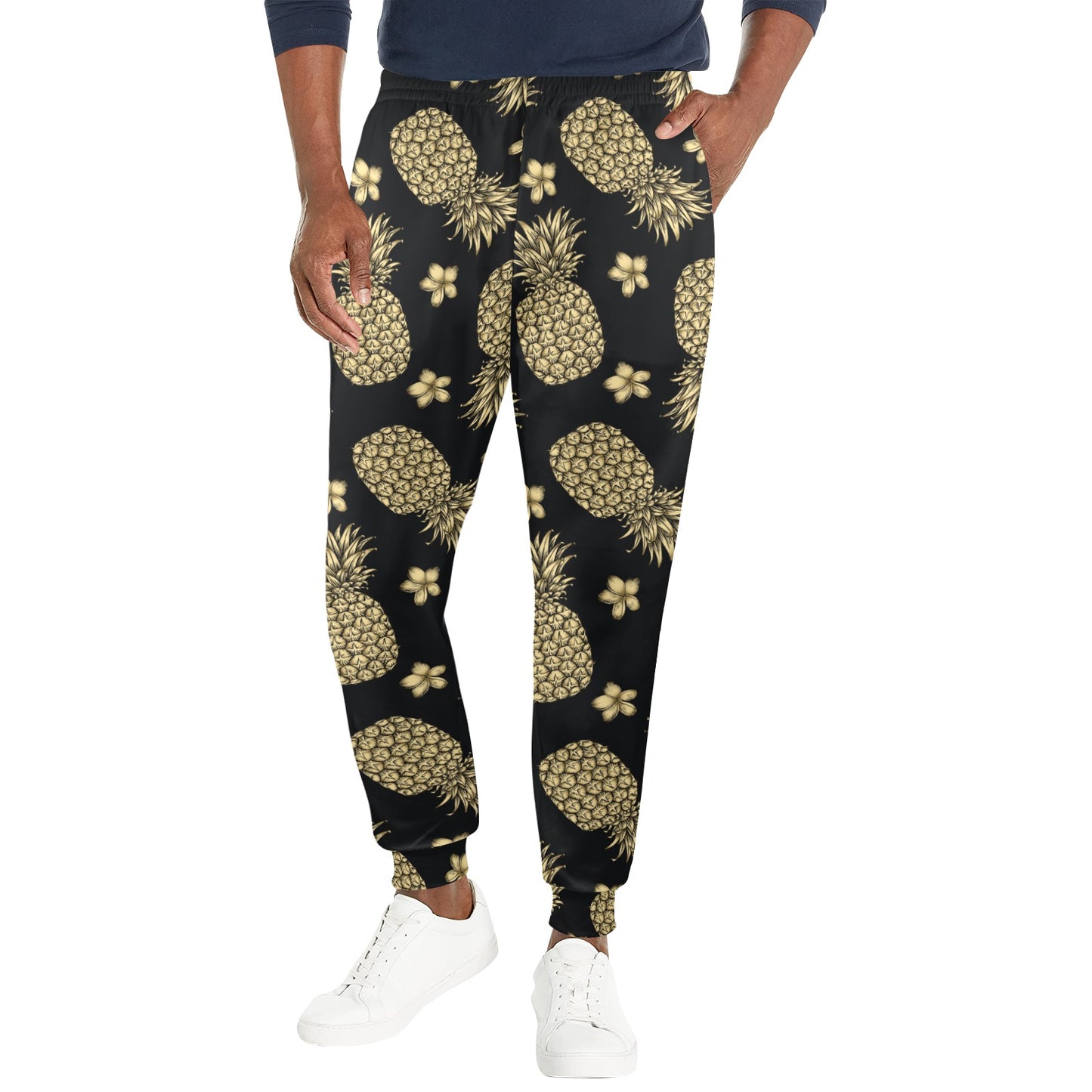 Gold Pineapple Hibiscus Men's Casual Track Pants