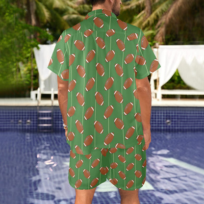 American Football on Field Themed Men's Beach Shirt and Shorts Set