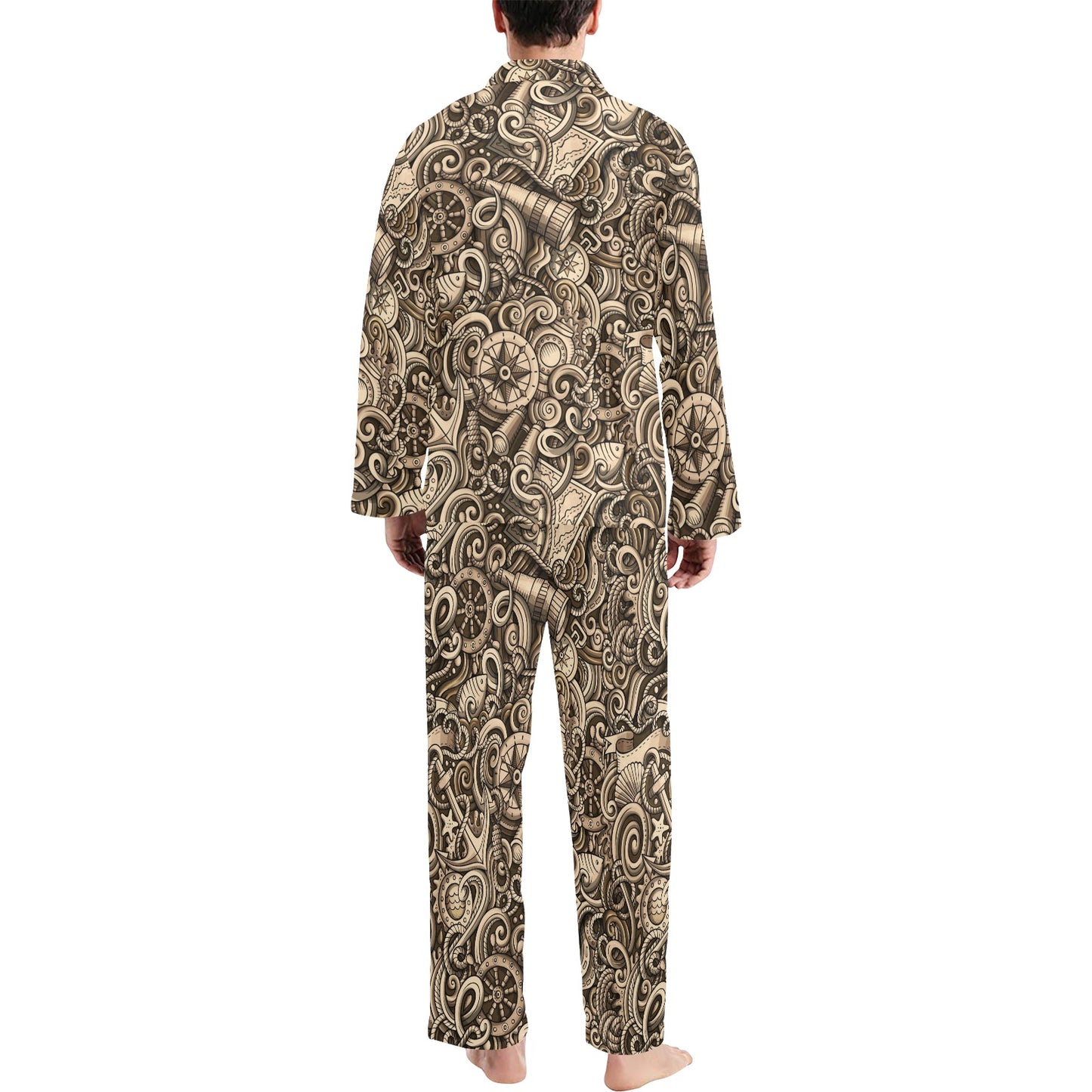 Nautical Tattoo Design Themed Print Men's Long Pajama Set