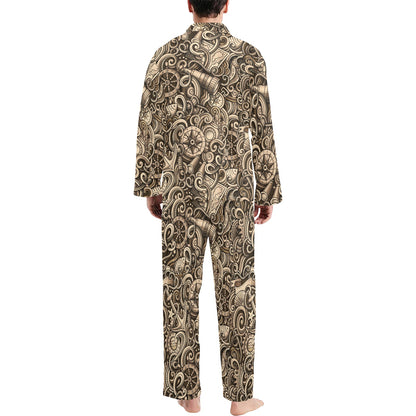 Nautical Tattoo Design Themed Print Men's Long Pajama Set
