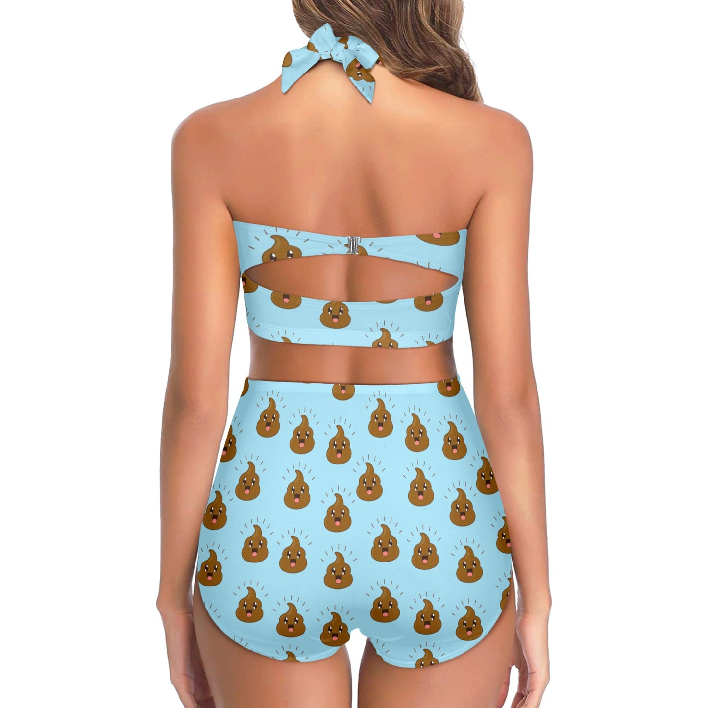 Poop Emoji Pattern Print Design A03 Halter Neck Bikini Swimsuit
