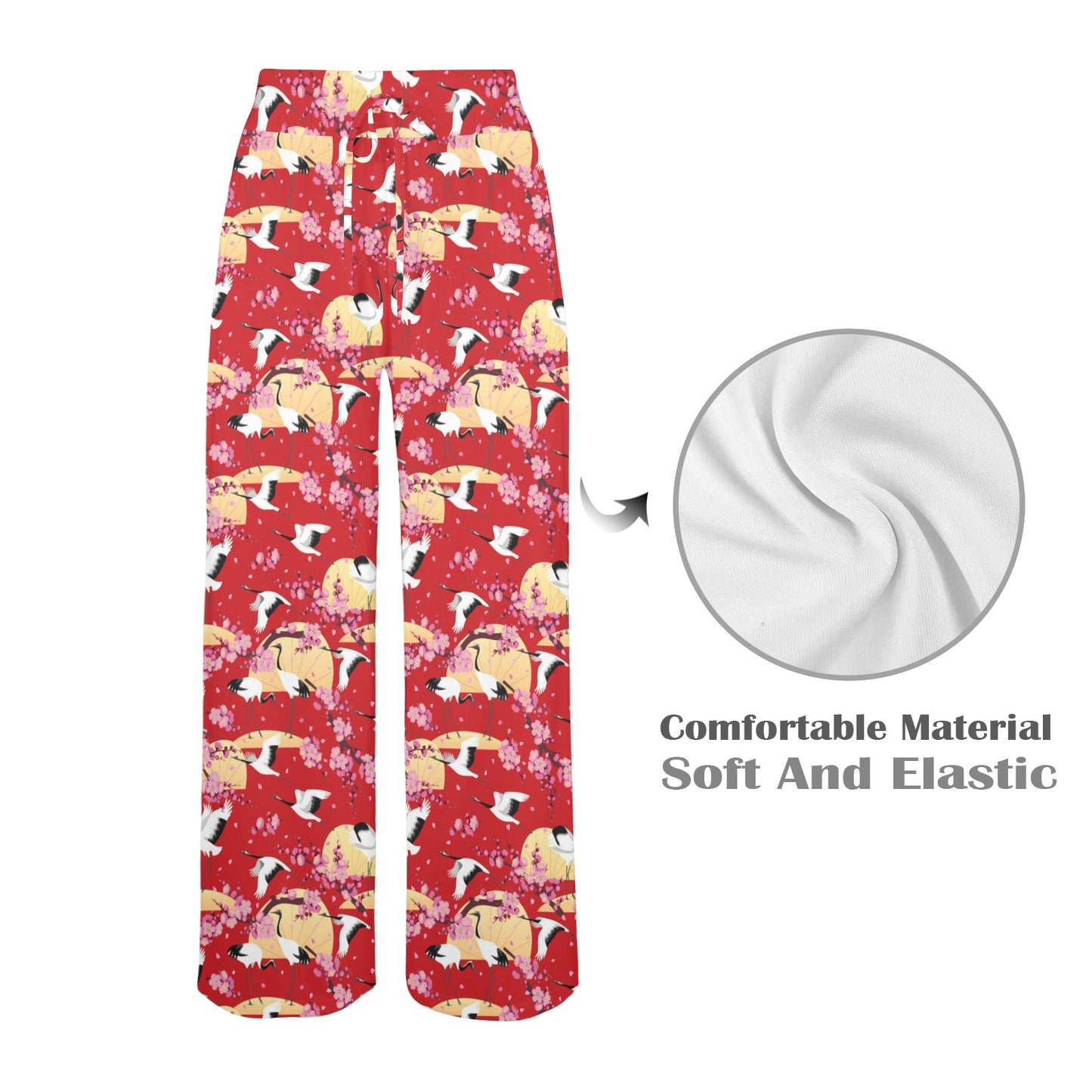 Crane Pattern Print Design 04 Women's Wide Leg Lounge Pants