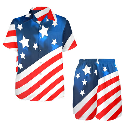 American flag Style Men's Beach Shirt and Shorts Set