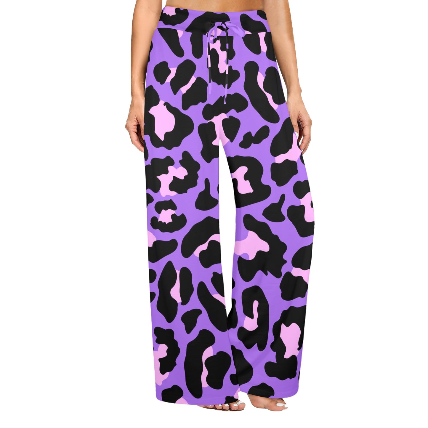 Cheetah Purple Neon Print Pattern Women's Wide Leg Lounge Pants