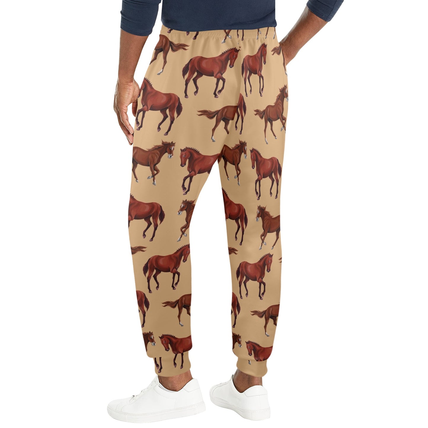Brown Horse Print Pattern Men's Casual Track Pants