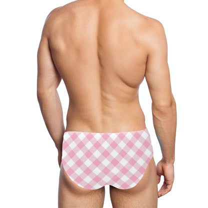 Gingham Pink Pattern Print Design 02 Men's Swimming Briefs