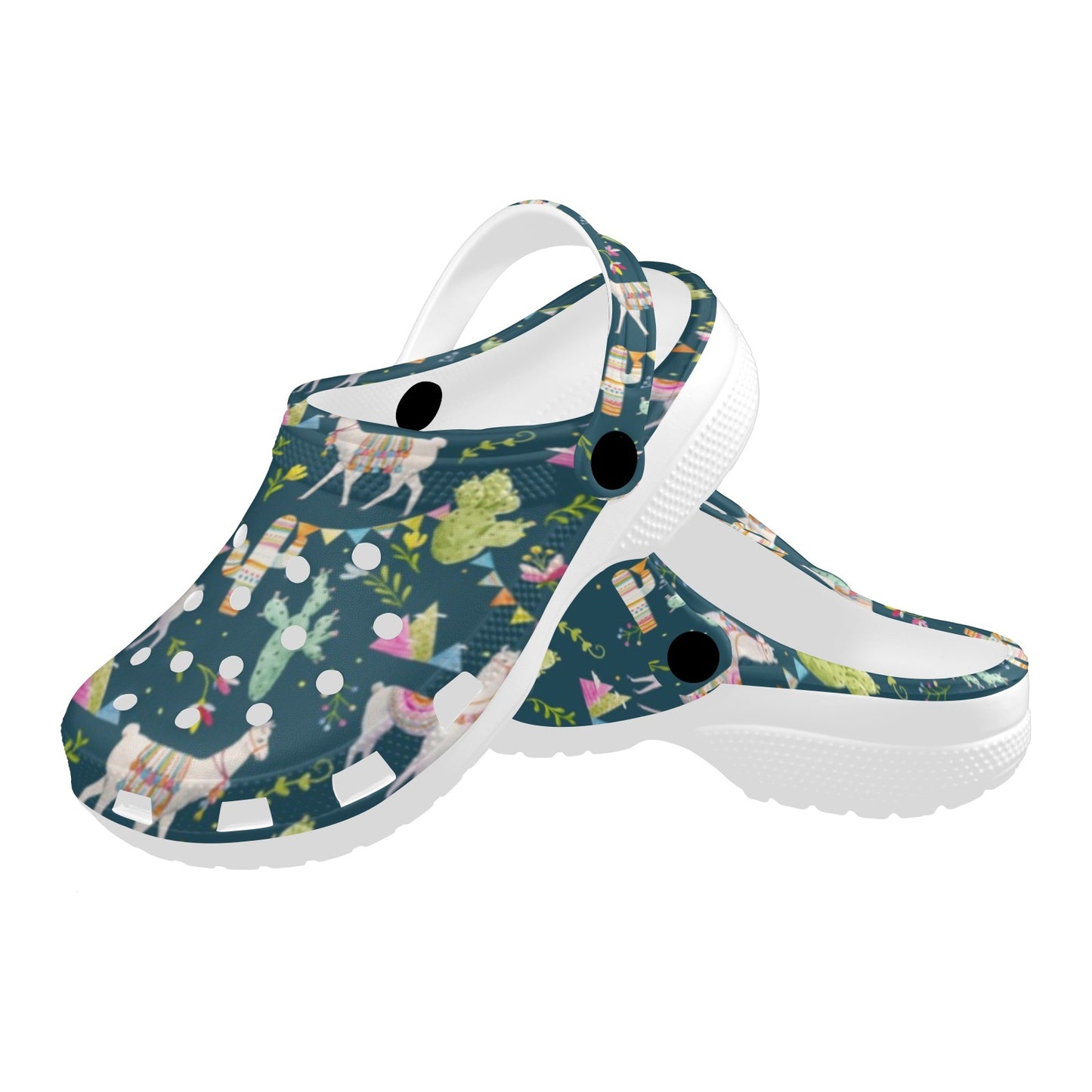 Llama with Cactus Design Print Unisex Clogs Shoes