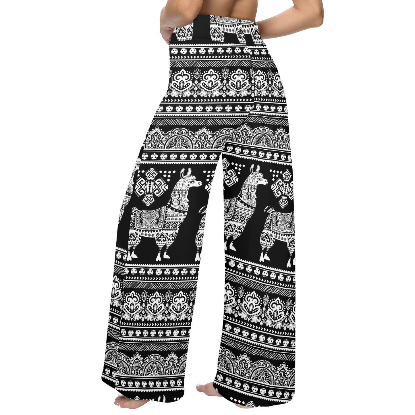 Llama Aztec Style Pattern Print Design 01 Women's Wide Leg Lounge Pants
