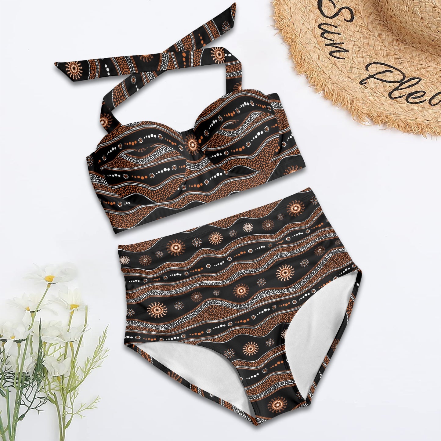 Aboriginal Print Design LKS404 Halter Neck Bikini Swimsuit