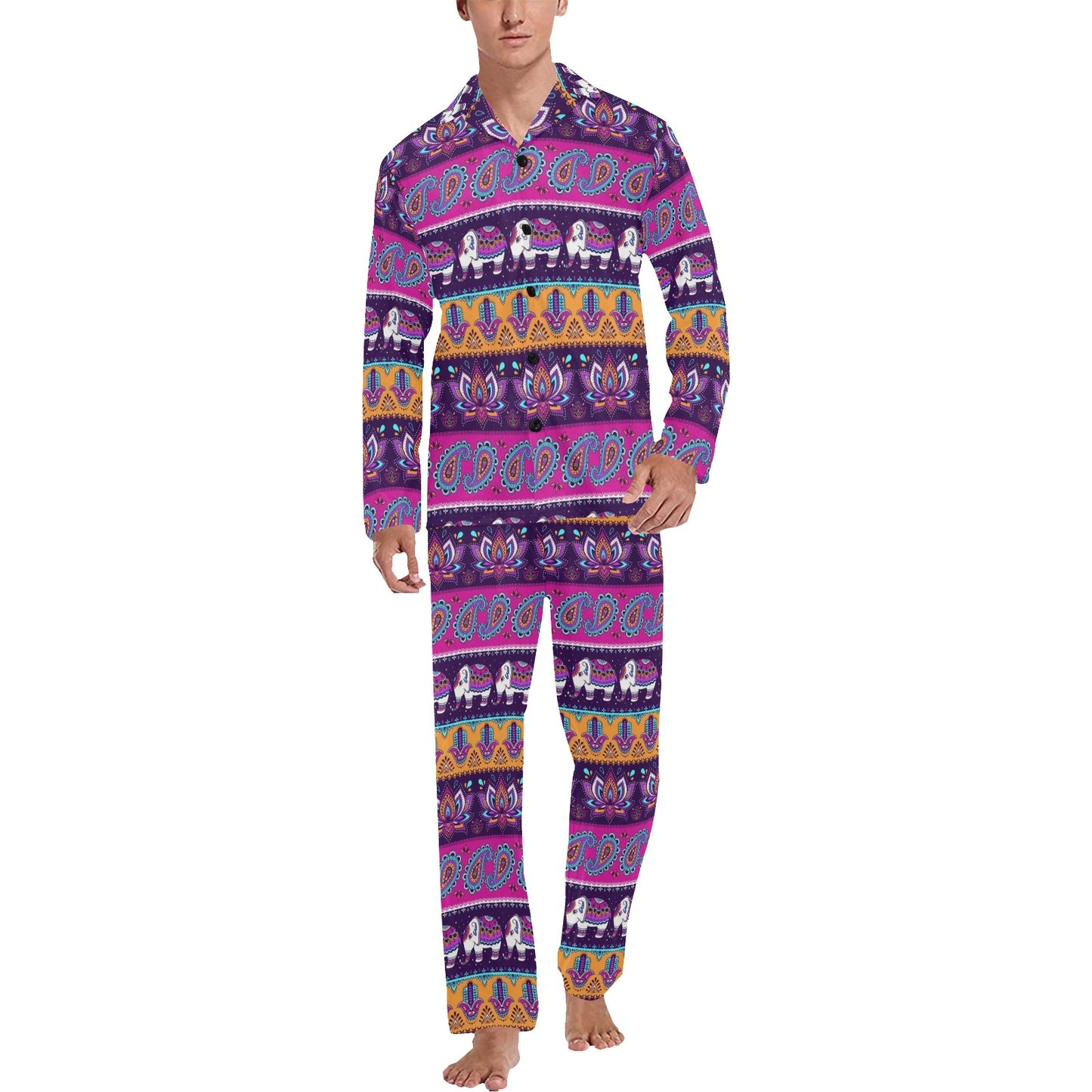 Boho Indian Style Pattern Men's Long Pajama Set