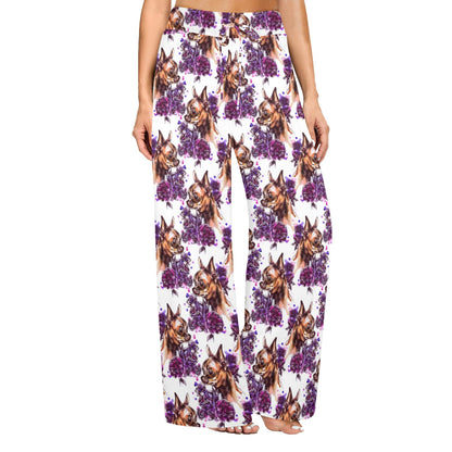 Chihuahua Purple Floral Women's Wide Leg Lounge Pants