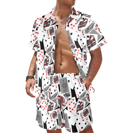 Poker Cards Pattern Print Design A04 Men's Beach Shirt and Shorts Set