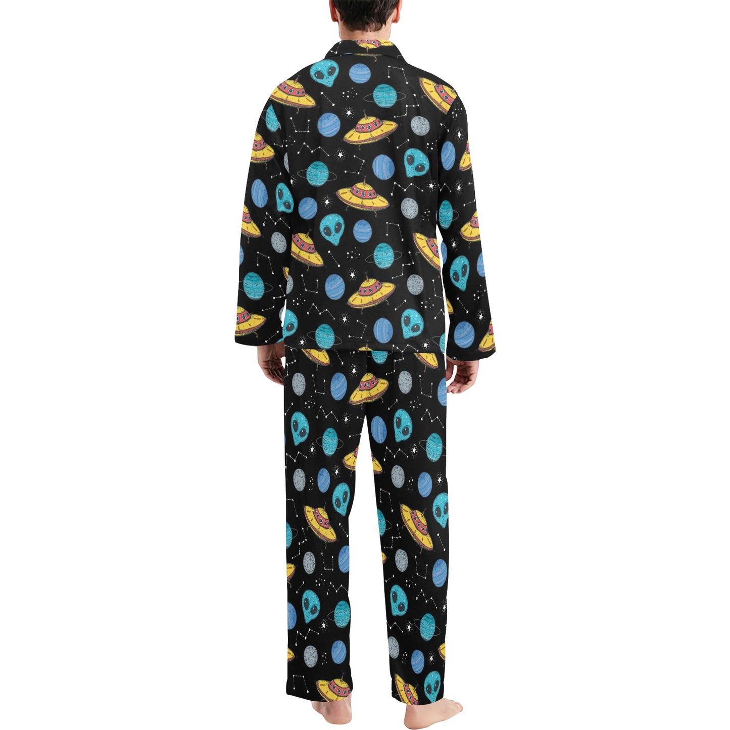 UFO Alien Print Design LKS306 Men's Long Pajama Set