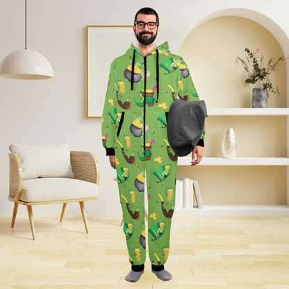 Shamrock Saint Patrick's Day Print Design LKS306 Hooded Fleece Onesie Pajama Jumpsuit
