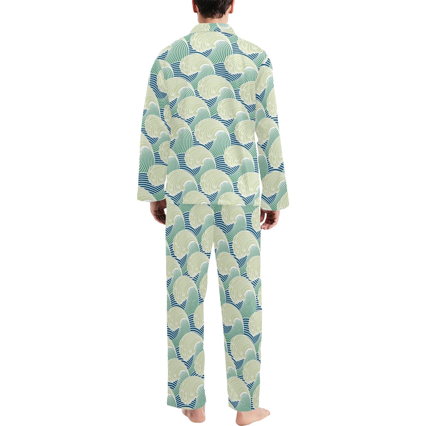 Wave Japan Style Print Design LKS302 Men's Long Pajama Set