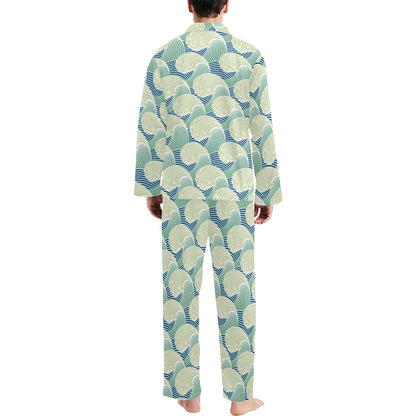 Wave Japan Style Print Design LKS302 Men's Long Pajama Set