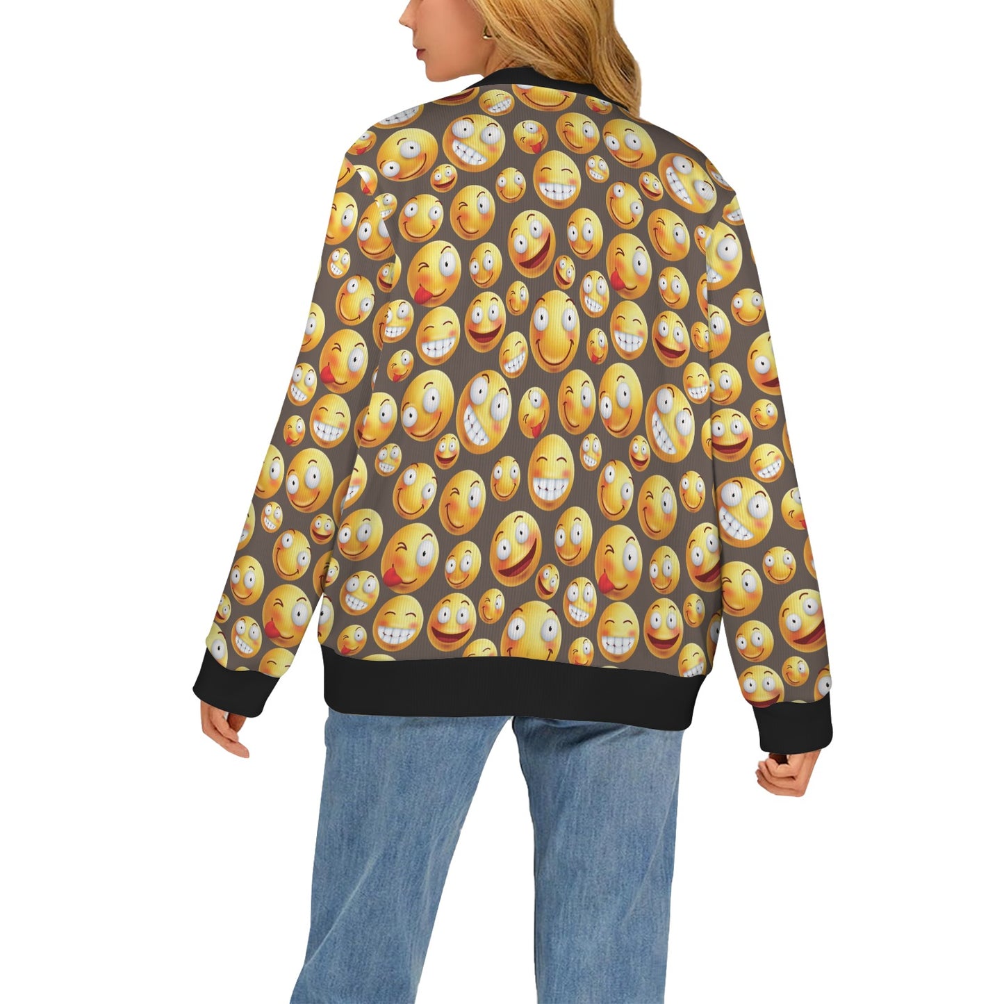 Smiley Face Emoji Print Design LKS303 Women's Cardigan