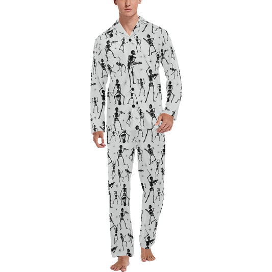 Skeleton Music Player Print Design LKS303 Men's Long Pajama Set