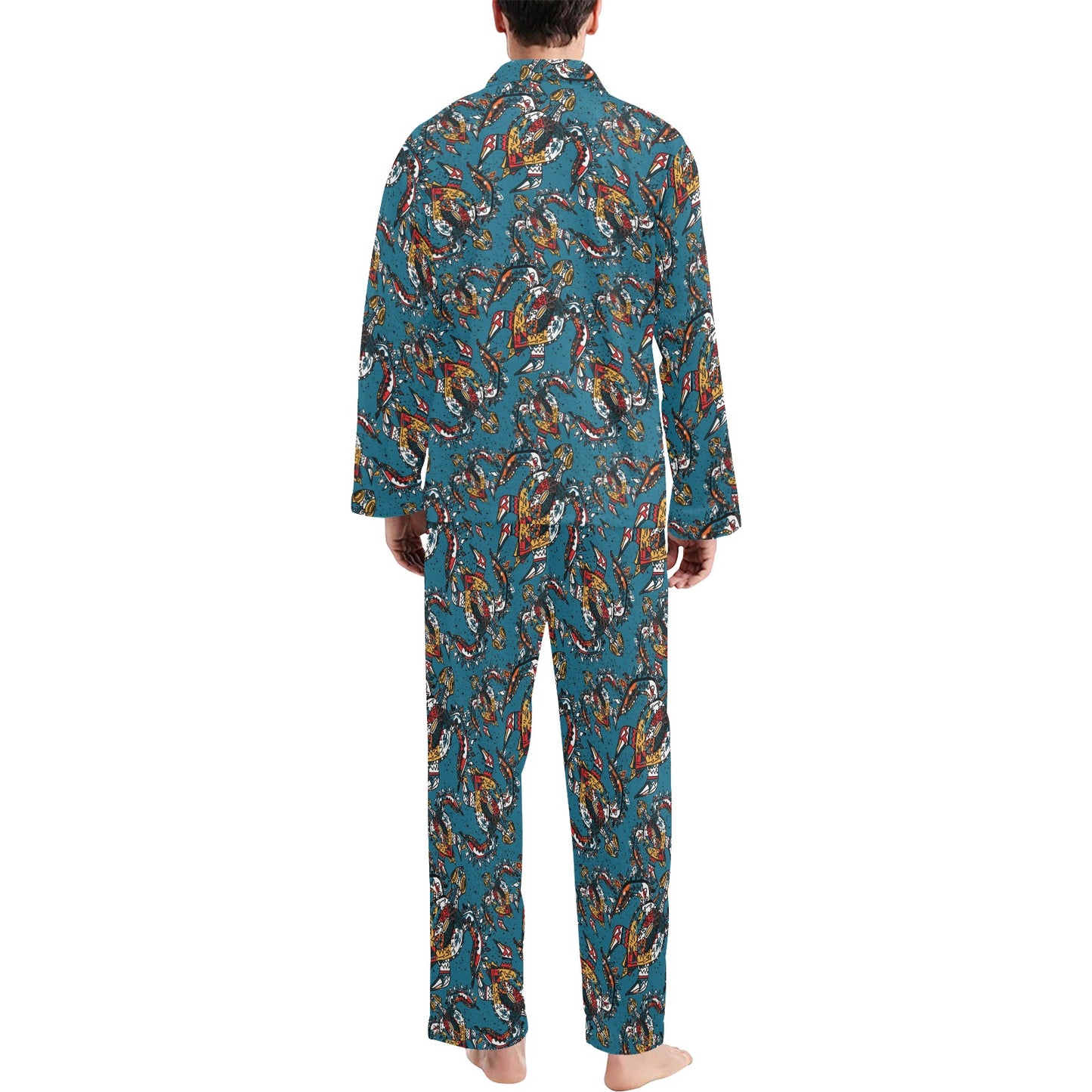Sea Turtle Tribal Colorful Hand Drawn Men's Long Pajama Set