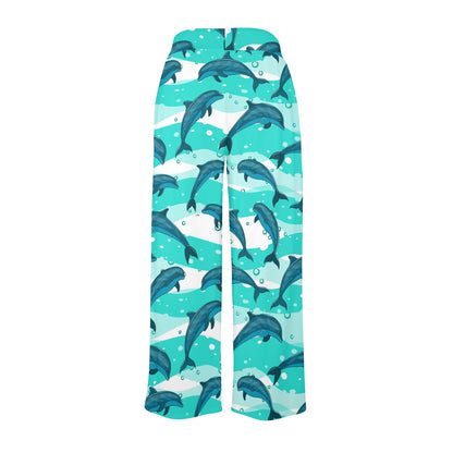 Dolphin Design Print Pattern Women's Wide Leg Lounge Pants