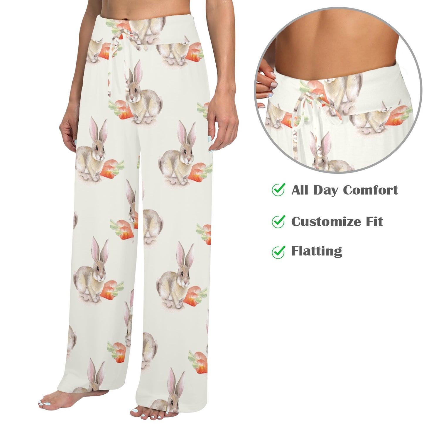 Rabbit Pattern Print Design 01 Women's Wide Leg Lounge Pants