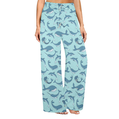 Narwhal Themed Print Women's Wide Leg Lounge Pants