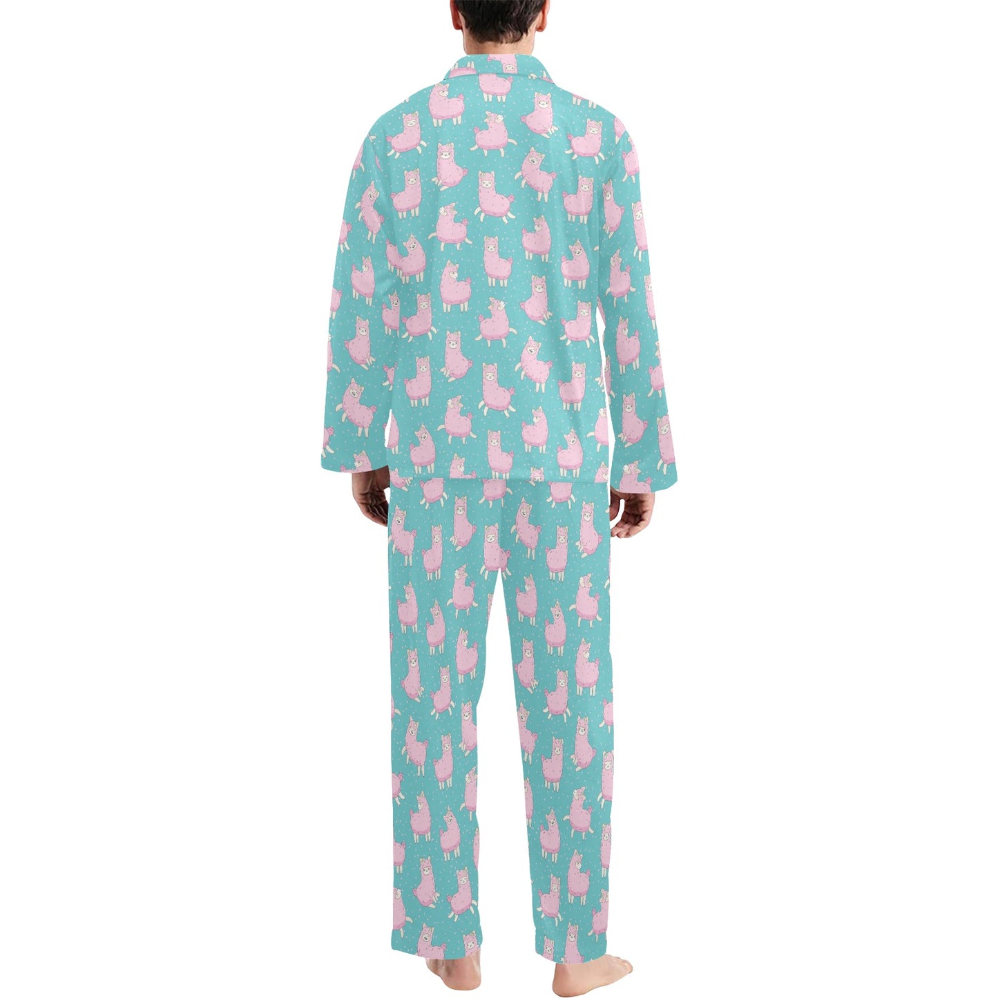 Alpaca Cartoon Design Themed Print Men's Long Pajama Set