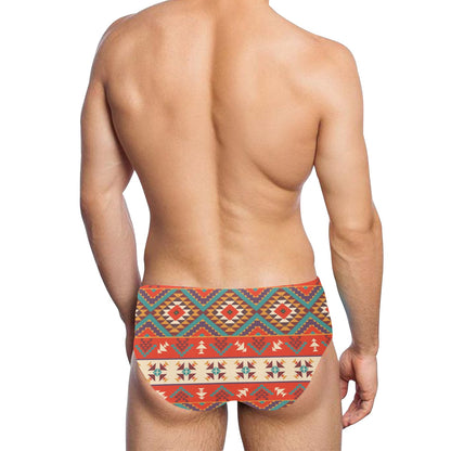 Aztec Red Print Pattern Men's Swimming Briefs