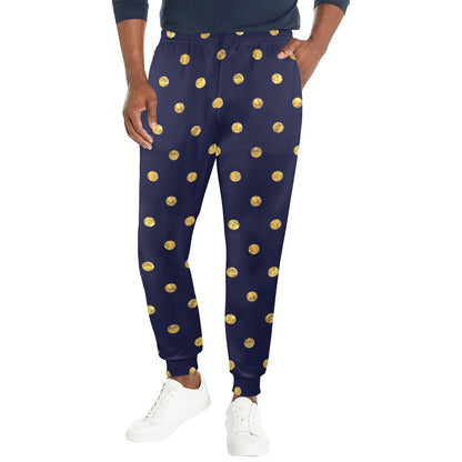 Polka Dot Gold Blue Pattern Print Design 02 Men's Casual Track Pants