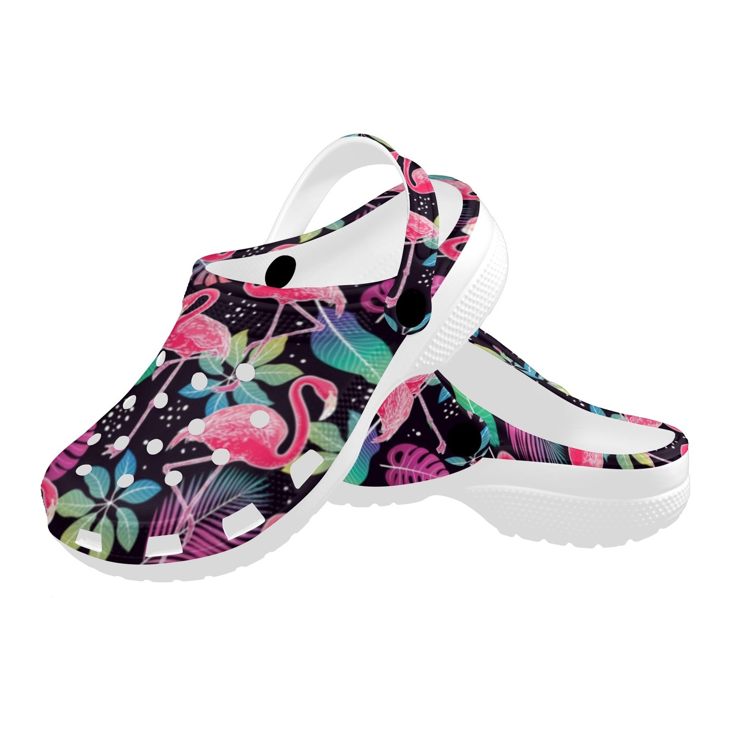 Flamingo Tropical leaves Neon Print Unisex Clogs Shoes