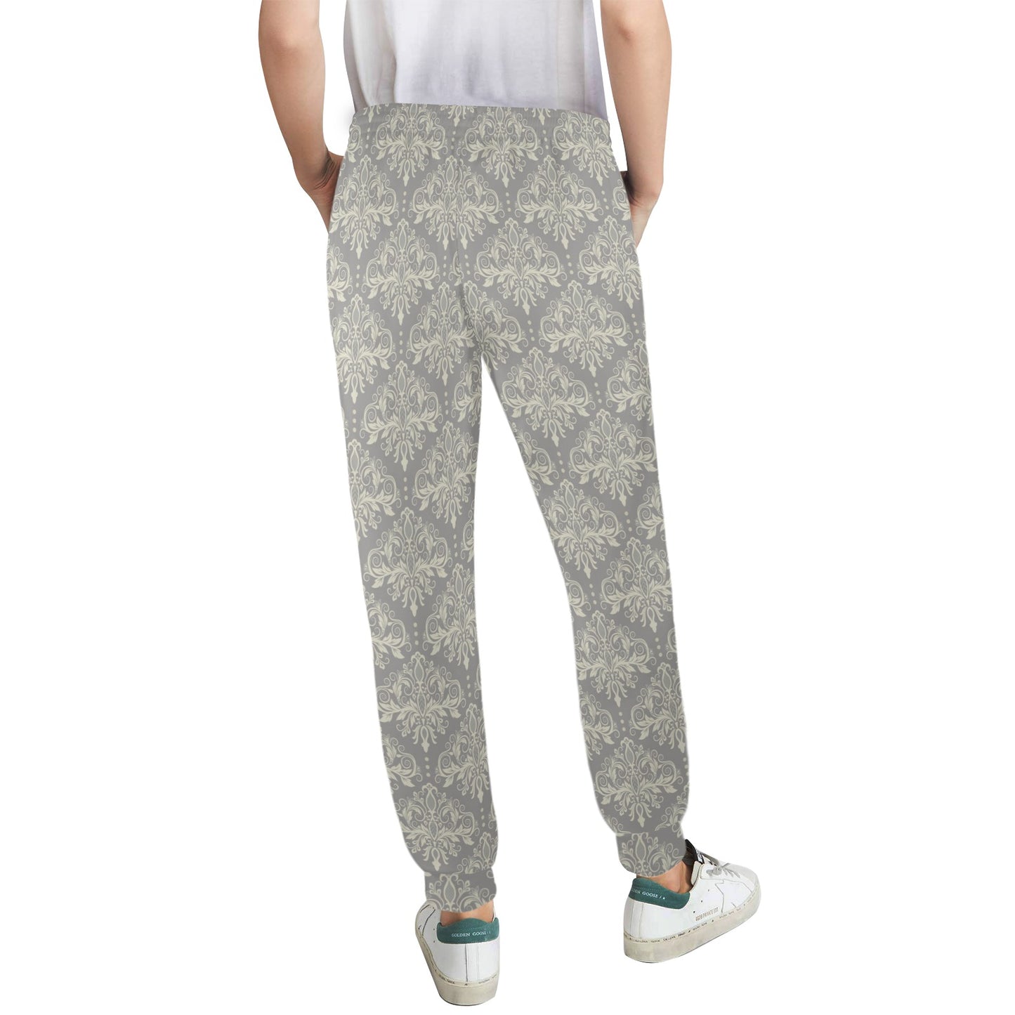Damask Grey Elegant Print Pattern Women's Casual Track Pants