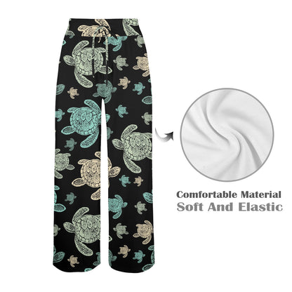 Sea Turtle Stamp Pattern Women's Wide Leg Lounge Pants