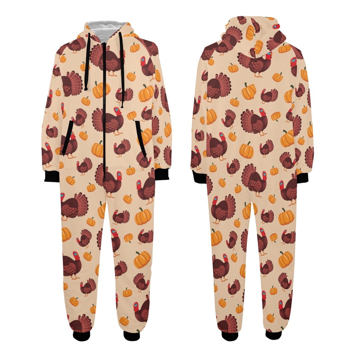 Thanksgiving Print Design LKS308 Hooded Fleece Onesie Pajama Jumpsuit