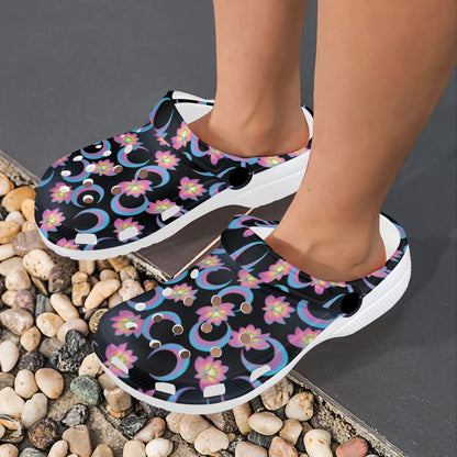 Lotus with Moon Pink Print Themed Unisex Clogs Shoes