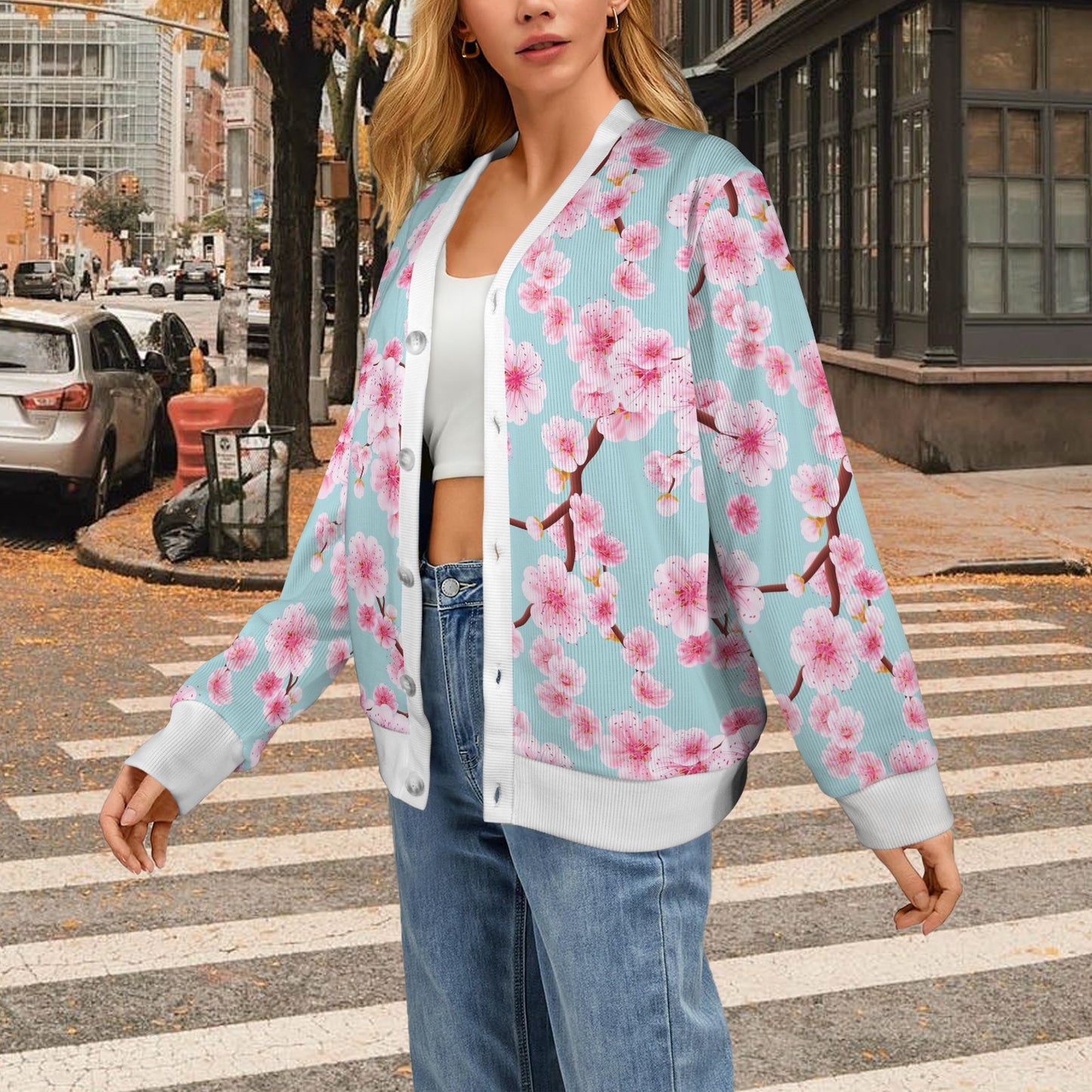 Cherry Blossom Pattern Print Design CB04 Women's Cardigan