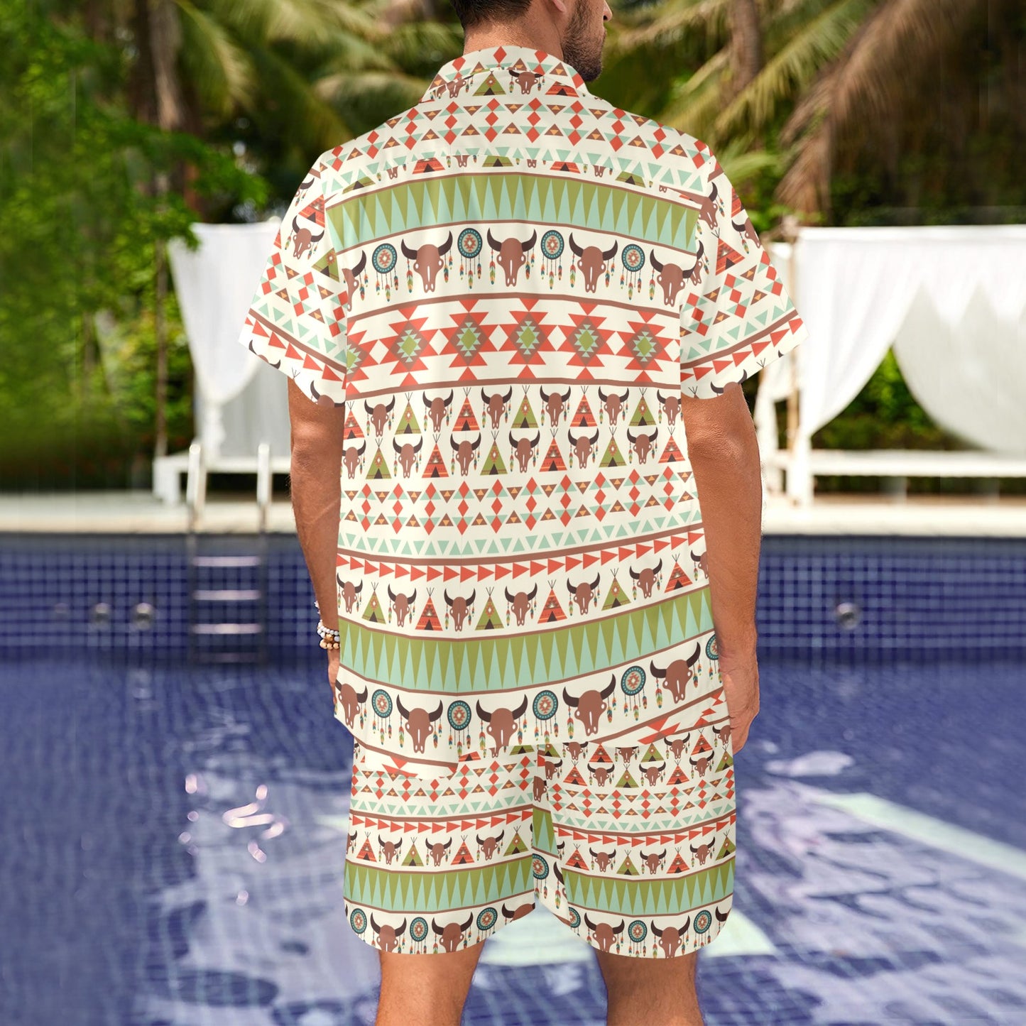 American indian Ethnic Pattern Men's Beach Shirt and Shorts Set