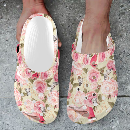 Bird Butterfly Pink Flower Print Pattern Unisex Clogs Shoes