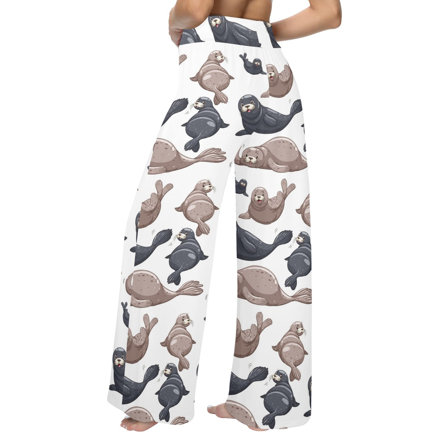 Sea Lion Pattern Print Design 02 Women's Wide Leg Lounge Pants