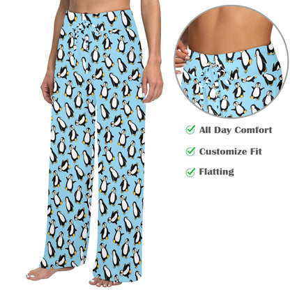 Penguin Happy Print Women's Wide Leg Lounge Pants